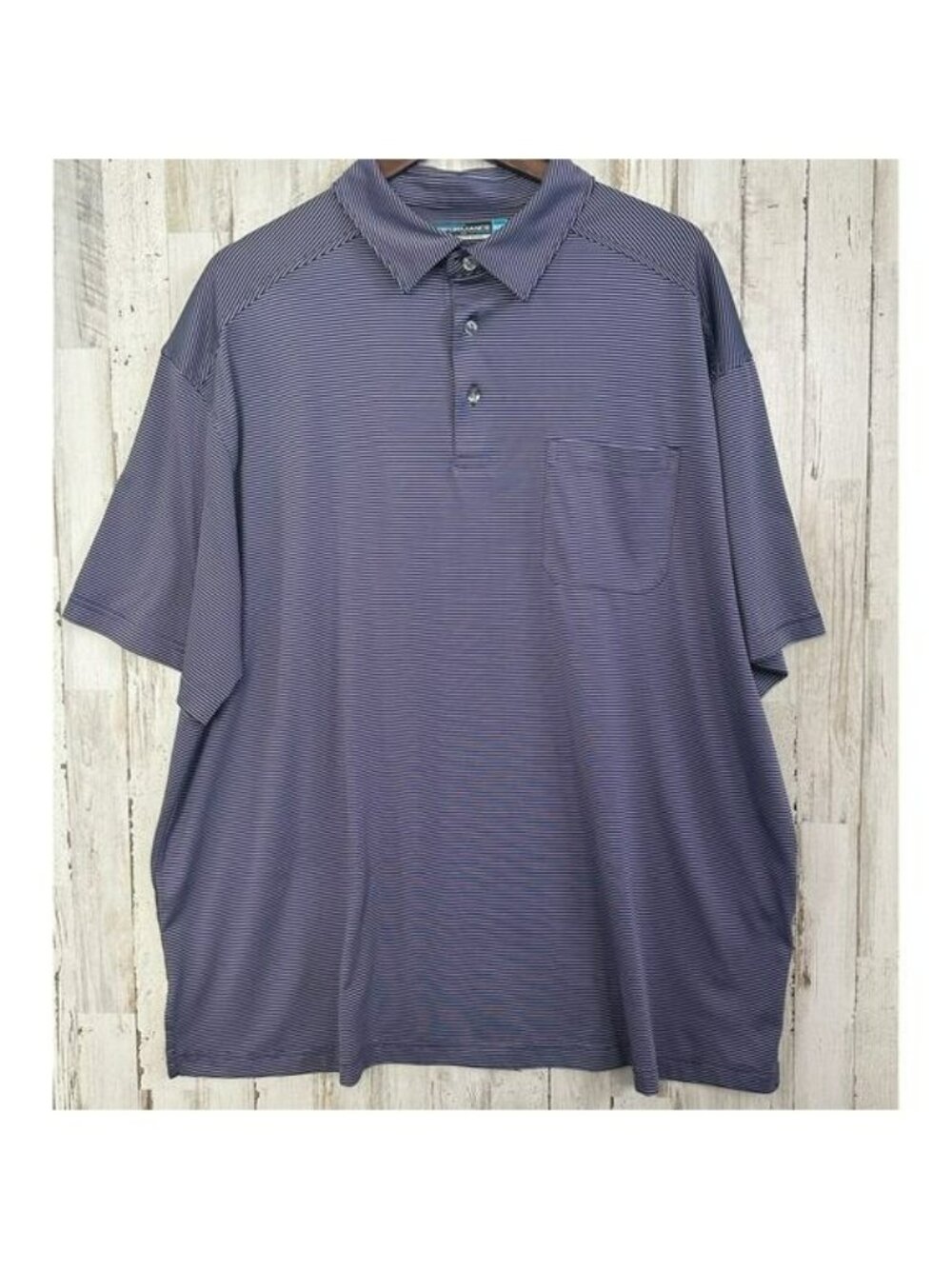Roundtree Yorke Performance Polo Shirt 2X Big Blue Gray Stripe Golf Preppy EUC